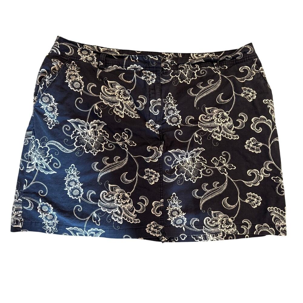 Karen Scott Blue White Floral Skort Cotton Blend Size Pockets 18W